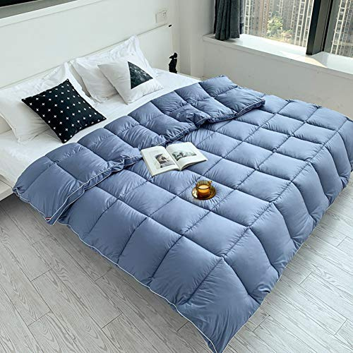 Piumone invernale per letto matrimoniale, in piuma d'oca, di lusso, qualità alberghiera, ipoallergenico, con rivestimento in 100% cotone a prova di piuma (blu, 220 x 240 cm, 3,75 kg)