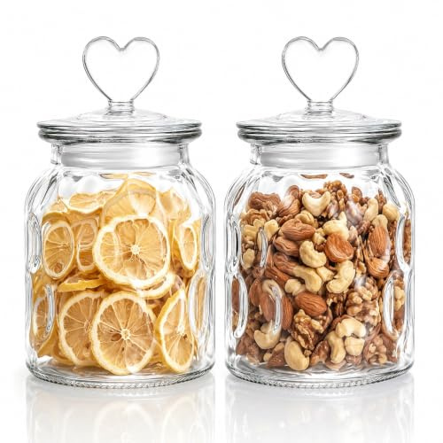 HomeyHoney dekorationsglas med hjärtformat lock, godisbarglas set om 2