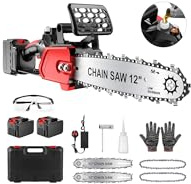 Motosierra eléctrica, motosierra inalámbrica de 12 pulgadas, velocidad de cadena de 15 m/s, con 2 baterías recargables de 5.0 Ah, 2 cadenas y cadena y barra guía, motosierras de mano para cortar