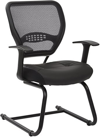 Space Seating 57 Series Dark Air Grid Back Visitor's Chair with Built-in Lumbar Support and Padded Seat, Black Bonded Leather