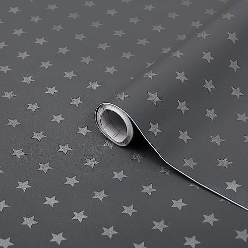 d-c-fix Möbel-Klebefolie Stars Grey Sterne Muster 45 cm x 2 m - Möbelfolie selbstklebende Deko-Folie Schrank folieren Dekorfolie Motiv grau Kinder-Zimmer