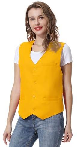 TOPTIE Gilets sans manche Homme Gilet de Costume avec Boutons unisexe pour commis de supermarché et bénévole, Jaune, L