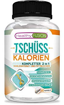 Healthy Fusion, Tschüss Kalorien | Kohlenhydrat- und Fettblocker | Potenter Fettverbrenner und Gewichtsreduktion | Reduziert Appetit, beschleunigt die Fettverbrennung | Carb & Fat Blocker | 60 Kaps