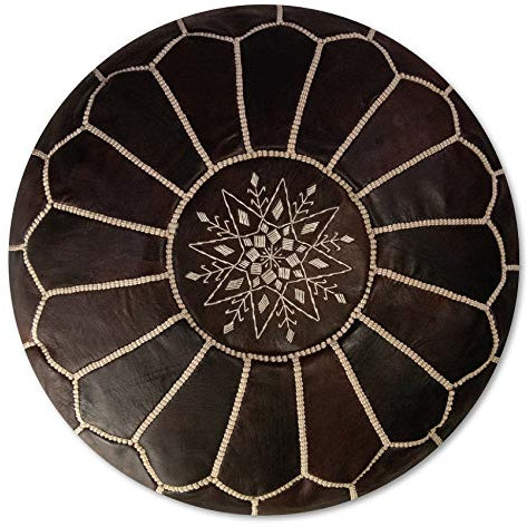 Poufs&Pillows Premium Echt Leder Pouf - Handgefertigt - gefüllt geliefert - Ottoman Sitzsack Fußhocker (Dunkelbraune)