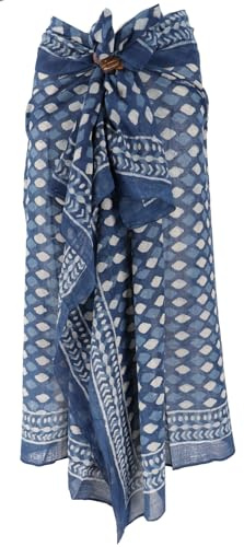 Guru-Shop Tela fina, sarong para colgar en la pared, falda envolvente, vestido sarong para hombre y mujer, azul, algodón, talla única, toallas estampadas, alternativa a ropa