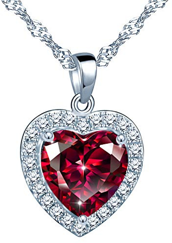 Yumilok damhalsband med syntetisk smaragd hjärta hänge kedja 925 sterlingsilver zirkonia gåva för kvinnor jul, Sterlingsilver Kubisk zirkon, Granat, zirkon