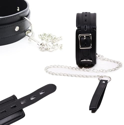 Black Leather Plush Necklaces Chain Choker Detachable Leash Men Women