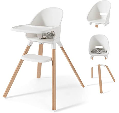 Twistshake Chaise Haute pour Bébé - Blanc | Fabriqué en Bois de Hêtre | Plateau Amovible - Harnais 5 Points - Léger | Chaise Haute pour Bébé avec Repose-Pieds | Idéal pour 6-36 Mois ou Jusqu'à 15 kg