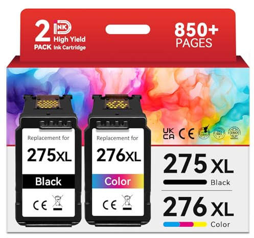 PG-275XL CL-276XL Compatible for Canon 275 and 276 Ink Cartridges Combo Pack PG 275 CL 276 XL Work for Canon Pixma TR4720 TS3720 TS3522 TS3520 TS3722 TS3500 TR4722 TR4723 TR4700 TS3700 Printer