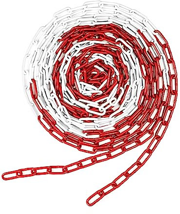 QWORK® 10 Metro Cadena de Seguridad de Acero Galvanizado Ø 5 mm, Roja-Blanca