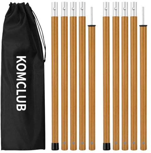 KOMCLUB Tent Poles Tarp Poles,5-Section Telescoping Aluminum Rods for Tent Fly and Tarps,Lightweight Replacement Adjustable Tent Poles for Outdoor Sport Camping 78Inch yellow