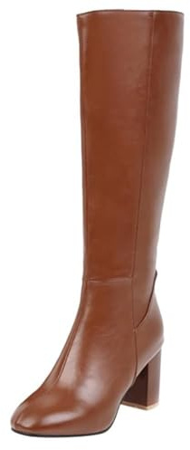 ticticlily Bottes Haute Femme Cuissardes Elastique Longues Boot de Hiver Chaussures Cuir Talon Bloc Bottes mi-Mollet Bottines à Talons Bloc A Marron 43 EU