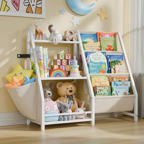 LATIBELL 3 Tier Montessori Kids Bookshelf Toy Storage OrganizerïŒWhite