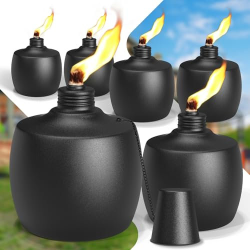 FALBAWR Paquete de 6 antorchas de mesa de citronela, linternas de mesa de 20 onzas para exteriores, velas de quemador de aceite de metal, antorchas de jardín con mecha de fibra de vidrio para patio,