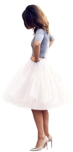 Jupes en Tulle pour Femme 5 Couches Tulle Tutu Jupon Style Vintage années 1950 pour Cocktail Ballet fête Bal de Fin d'année 50s Vintage en Tulle Audrey Hepburn Skirt Robes Carnaval Jupe(Blanc,38)