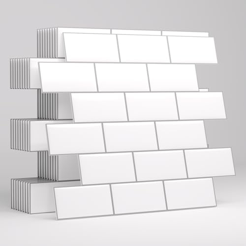 Ezcasch 3D 10 st självhäftande kakel för kök (30,5 x 30,5 cm 2,2 mm tjocklek) tjock självhäftande kakel för badrum som väggskydd, vit
