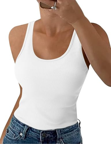 Aottori Débardeur Coton Femme Col Rond sans Manches Coupe Ajustée Été | Coton côtelé, col rond sans manches, coupe ajustée, adapté au quotidien travail ou loisirs, pour une tenue nette et facile