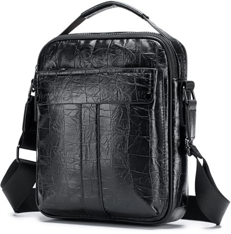 SPAHER Herren Tasche Umhängetaschen Herren Herrentasche PU Leder Messenger Handtasche Herren Tasche Echtes Handgelenktasche Herren Schultertasche Crossbody Bag Geschenk für Männer Schwarz