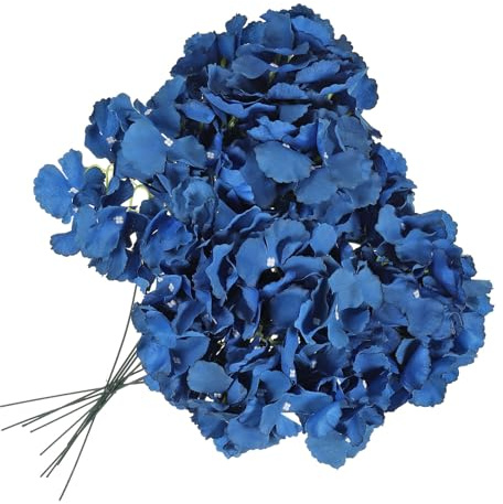 YOKIVE 10 Pcs Cabezas De Hortensia De Seda con Tallo, Flores Artificiales para Decoración De Hogar Bodas Centros De Mesa Ramo (Azul Marino)