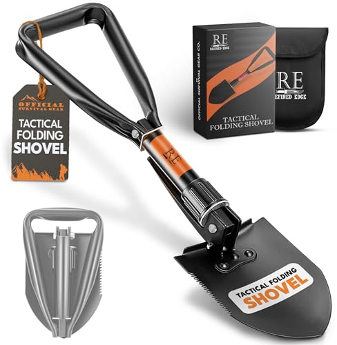 Folding Shovel, 18 Survival Shovel, Backpack Hiking Shovel, Military Grade Carbon Steel with Saw Edge, Collapsible with Carry Case