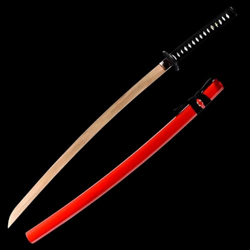 HJHUUA Katana Japonesa de 103 cm,Bokken Hecha a Mano con Vaina,Hoja de bambú Natural,Espadas samuráis de Madera para Kendo,Artes Marciales,Entrenamiento,Accesorios,Cosplay