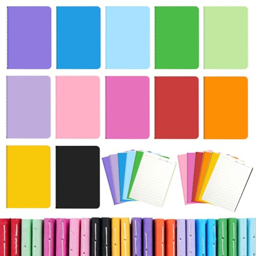 QUMENEY 24 stycken A6-färgade journal-anteckningsböcker, linjerade anteckningsblock, flerpack, reseanteckningsböcker för studenter, dagbok, memo, kontorsmaterial, 12 färger, 60 sidor/30 ark, 14 x 9 cm