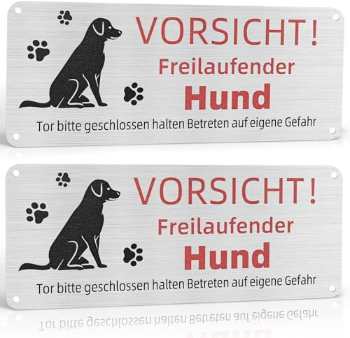 FLEXNOVA 2 Stück Vorsicht Hund Schild, 25x 10cm Warnung Vor Dem Hund Schilder Warnschild Achtung Hund Vorsicht Bissiger Hund Schild Aluminium mit Selbstklebend Vorgebohrten Löchern