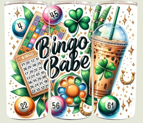 Bingo Babe Printed Tumbler Sublimation Transfer, Ready to Press, 20 oz Straight Tumbler, Lucky Bingo Transfer for Tumbler, Transfer Wrap