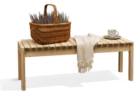 Gutekissen Allegra Banco de jardín de madera maciza de pino – Banco de madera natural para interior y exterior – Banco hecho a mano para 2 – 3 personas – Diseño escandinavo