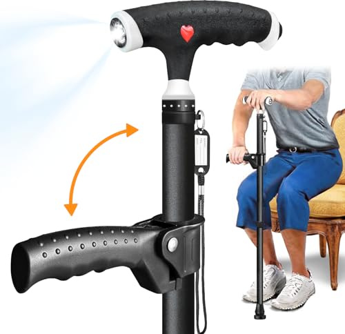 ispuoocti Adjustable Walking Sticks for Men and Women with 2nd Handle for Extra Support, Stylish Walking Stick with Light Suitable for Seniors and People Suffering from Different Types of Arthritis
