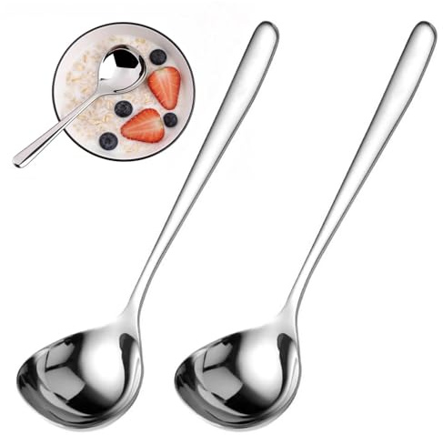 Touosy 2 Piezas Cucharon Acero Inoxidable Duradero, Cucharas Soperas Cucharones de Cocina Aptas para Lavavajillas, Cubiertos Utensilios Prácticos para Servir Sopas Caldo Salsas (20 CM)