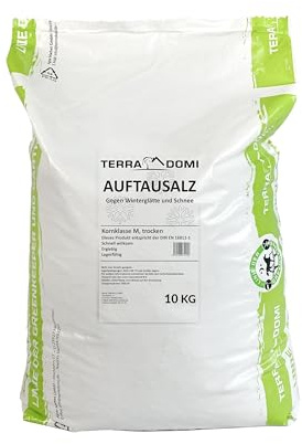 TerraDomi Streusalz 10kg | Gegen Winterglätte und Schnee | Kornklasse M | Auftausalz | speziell für niedrige Temperaturen | Ideal geeignet für die Streuung auf öffentlichen und privaten Flächen