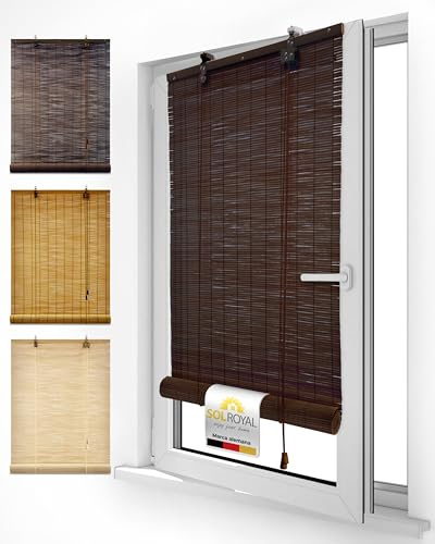 Sol Royal Persianas Enrollables Exterior Bambú 70x160 cm – Cortina Enrollable de Madera Marrón para Ventanas o Puertas – Estores Persiana Bambu con Clip de Seguridad sin Taladro – B86 Natural