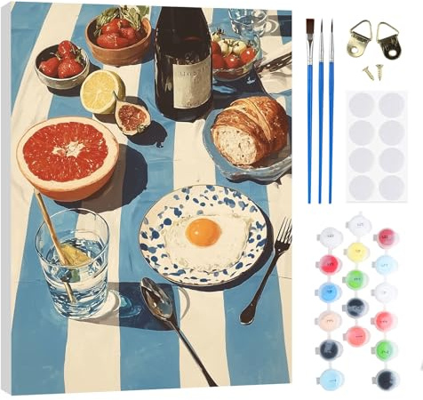 RICUVED Pan Pintura por Números para Adultos y Niños 20x30cm -Comida Kit DIY con Marco de Madera, Pinturas al Óleo, Pinceles y Bandas Magnéticas para Decorar Tu Casa