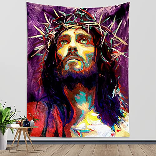 HVEST Jesus Tapisserie Wandbehang Jesus Tapisserie Wanddekoration Poster für Schlafzimmer Wohnzimmer Wohnheim Urlaub Party Wanddekoration 101,6 x 152,4 cm