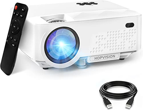 HOPVISION Mini Proyector 1080P Full HD, Proyector Portátil de 6500 Lúmenes con Pantalla Máx de 240, Proyector LCD de 90000 Horas, Proyector Cine en Casa Compatible con HDMI/AV/USB/VGA White