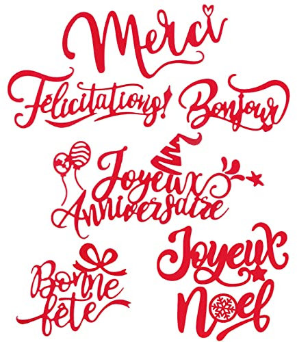 6PCS Matrice de Découpe en Acier au Carbone Scrapbooking Gaufrage Décoration Bricolage Outil Pochoir Découpage Mots Français DIY pour Fête Anniversaire Noël Félicitation Bonjour Merci