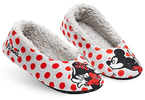 Disney Calze Donna Calzini Antiscivolo Invernali Caldi a Pantofola di Stitch e Minnie (37, Grigio/Rosso, numeric_37)