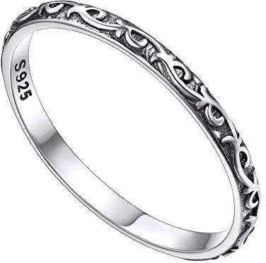 FOCALOOK Vintage Keltischen Knoten Muster Vorsteckring für Männer Silber 925 2mm breit Trauring Verlobungsring Herren Ehering Partnerring Schmuck Accessoire Größe 67 (21.3)