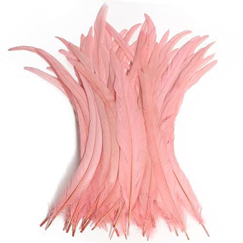 THARAHT 20PCS Rooster Coque Tail Feathers Bulk Natural 16-18Inch 40-45cm for Crafting Wedding Fly Tying Feather Party Performances DIY Decoration Rooster Tail Feather,Pink