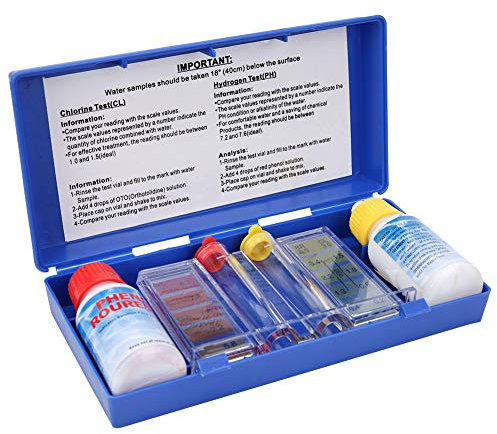 Kit Test Qualité Eau Chlorée PH, Testeur Piscine Puit Boire Spa Boîte équipement Chimique Sport Scolaire Gymnase Aquarium Source Douce Salée Chlore Précis Portable Petit Analyse Bandelette Chaude