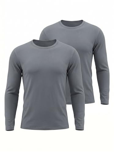 Confezione da 2 di biancheria intima termica da uomo, maglietta termica a maniche lunghe, con scollo tondo, biancheria termica da sci, calda, per l'inverno, L