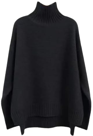 Europe America Solid Cashmere Sweater Women's Autumn Winter Thick Loose Turtleneck Jumper Plus Size Black