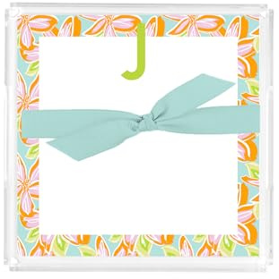 Mary Square Monogram J Colorful Floral 5 x 5 Paper Acrylic Notepad Block