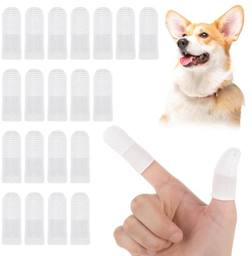 Sibba Hundezahnbürste 20 Stück Haustierzahnbürste Fingerzahnbürsten 360º Hundezahnputzset Fingerreinigungshandschuhe Waschbare Katzenzahnbürste Bequemes Bürstenband-Pad Reinigungskissen