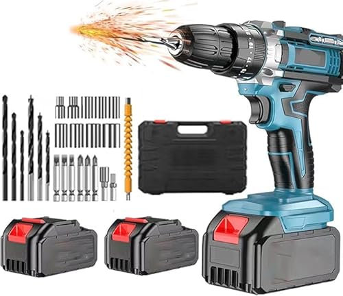 AntDau71® - TRAPANO AVVITATORE CON DOPPIA BATTERIA DA 36V LITIO A PERCUSSIONE CON VALIGETTA, COMPRESA DI 24 ACCESSORI