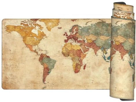 Rétro Tapis de Souris XXL 800 x 400 x 3mm, Tapis de Souris Carte du Monde sous Main Bureau, Résistant à l'eau et Antidérapant, Améliore la Vitesse et la Précision, Tapis Souris pour Bureau, PC gq163