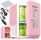 Mini Fridge 15 Liter/21 Cans, Upgrade Portable AC+DC Power Small Refrigerator for Bedroom, Car, Office, Thermoelectric Cooler and Warmer Skincare Fridge for Food, Drinks, Max & ECO Mode, Pink