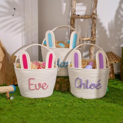 Cesta de Pascua personalizada con nombre, bolsa de regalo, cestas para regalos vacías, cesta de bebé con nombre personalizado, cesta de bebé personalizada (26 x 20 x 6 cm)