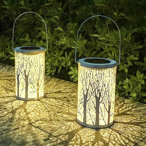 Joysing Lanterne Solari da Esterno 2 Pezzi Lanterne Solari da Giardino, Luci Solare da Appendere IP44 Impermeabile Lampade Solare da Esterno per Patio Terrazza Cortile Decorazioni